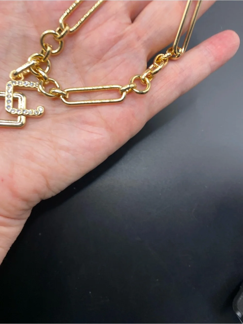 CHICO’S Gold Paperclip Bracelet With Logo Charm